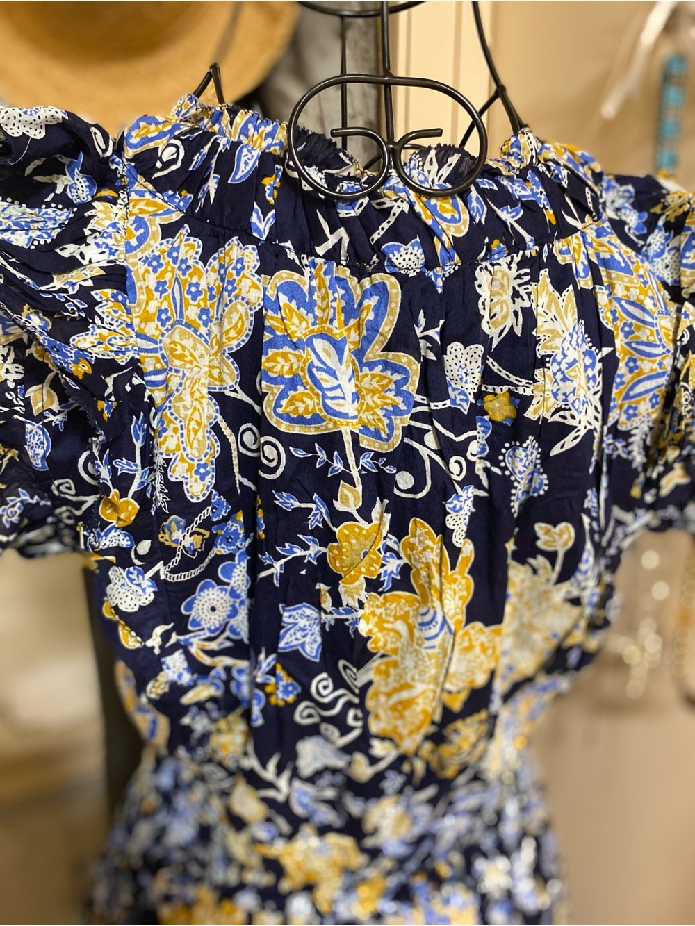 Elan Navy and Yellow Floral Ruffled Midi Dress - Picture 7 of 16